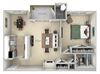 Mason Fairfax Square 1 bedroom 1 bath furnished floor plan apartment in Fairfax VA